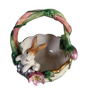 Fitz and Floyd Classics Bunny Basket Planter Floral Ceramic Easter Spring Decor